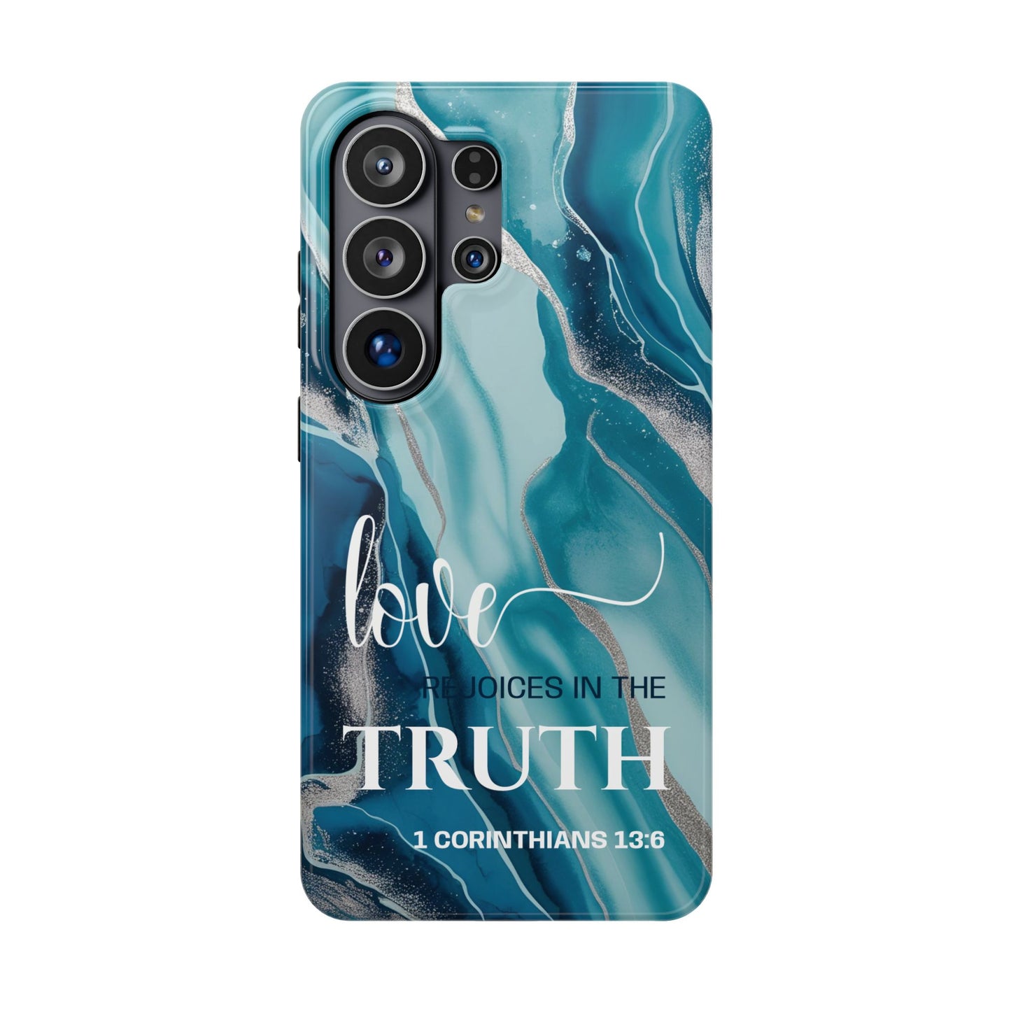 Love Rejoices- Magnetic Tough Phone Case - Bible Verse (Blue Marble) - (Fits Samsung & Apple)