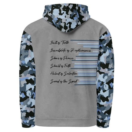 Armor of God - Blue Camo on Gray Suede - Wash Cotton Hoodie - Unisex - Sacred Stylz