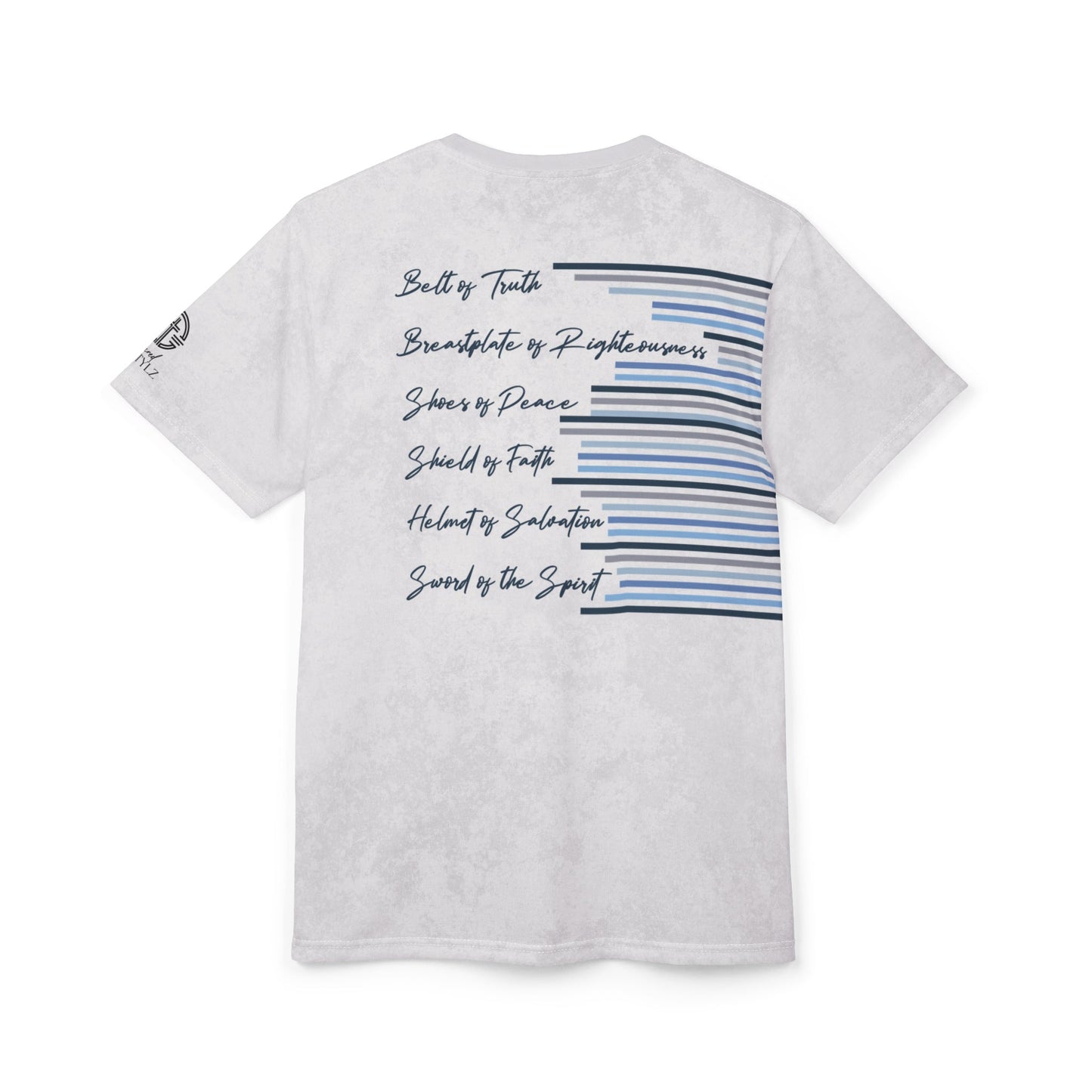 Armor of God – Blue Camo on White Suede - Wash Short Sleeve Tee - Sacred Stylz