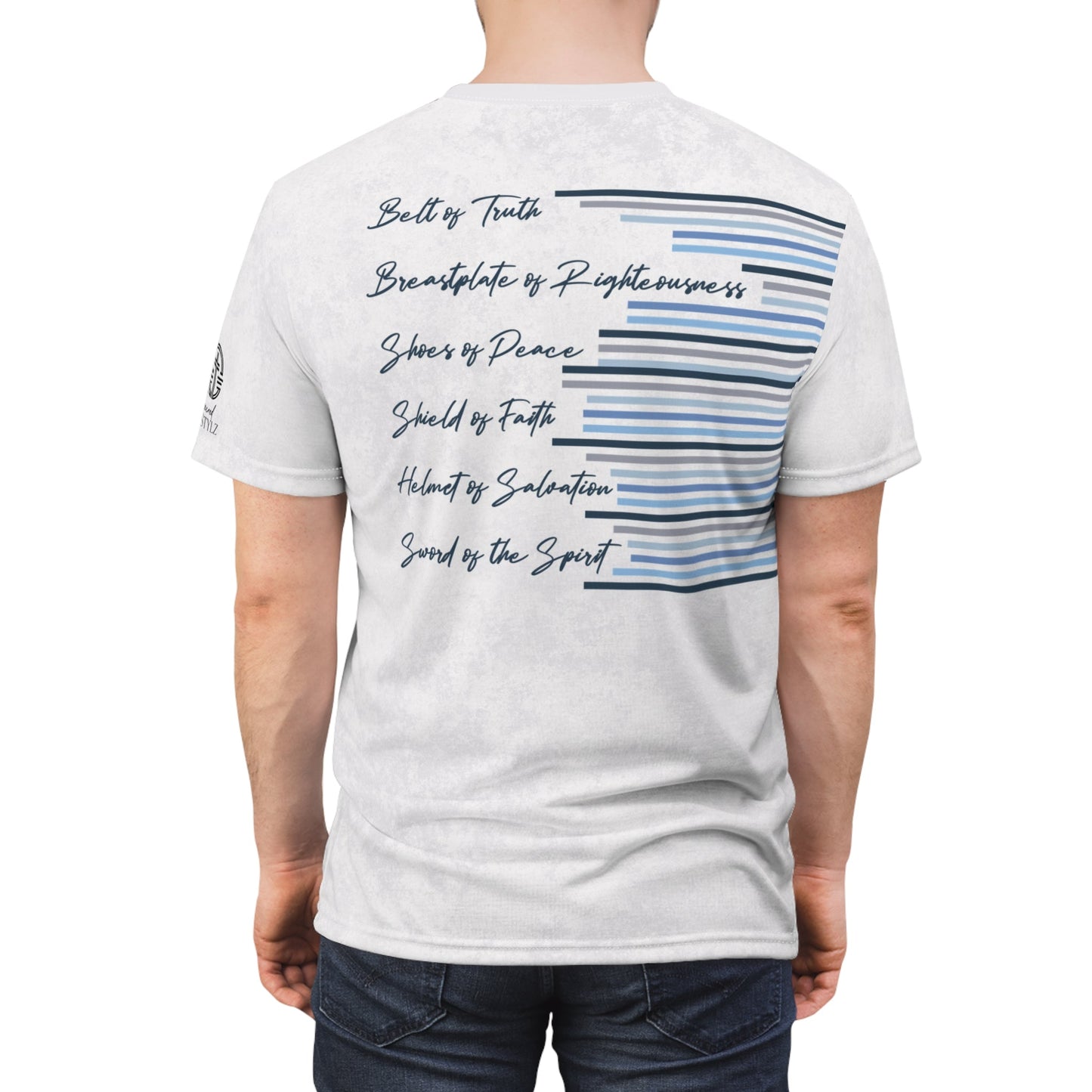Armor of God – Blue Camo on White Suede - Wash Short Sleeve Tee - Sacred Stylz