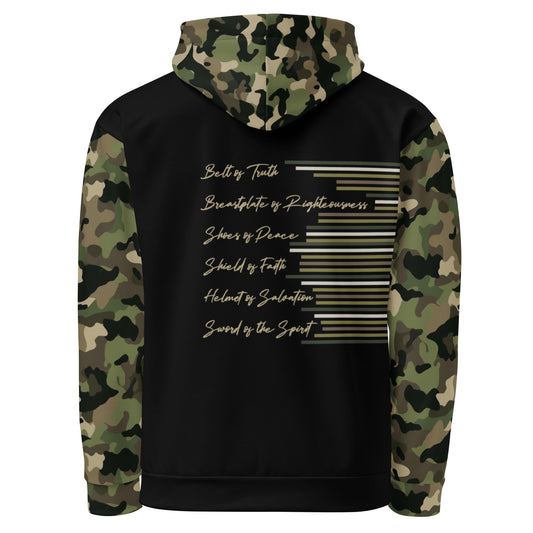 Armor of God - Green Camo on Black Cotton Hoodie - Unisex - Sacred Stylz