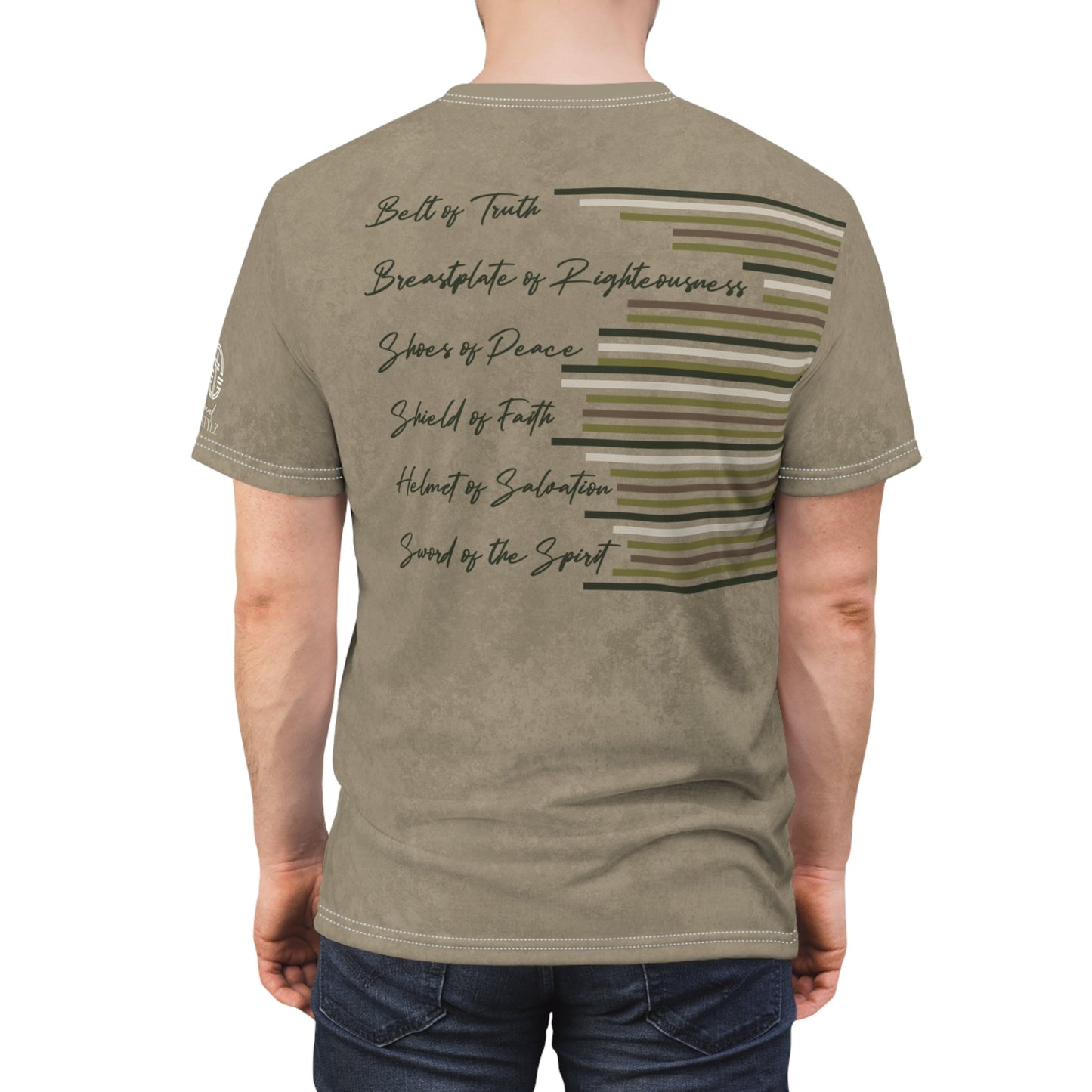 Armor of God – Green Camo on Tan Suede - Wash Short Sleeve Tee - Sacred Stylz