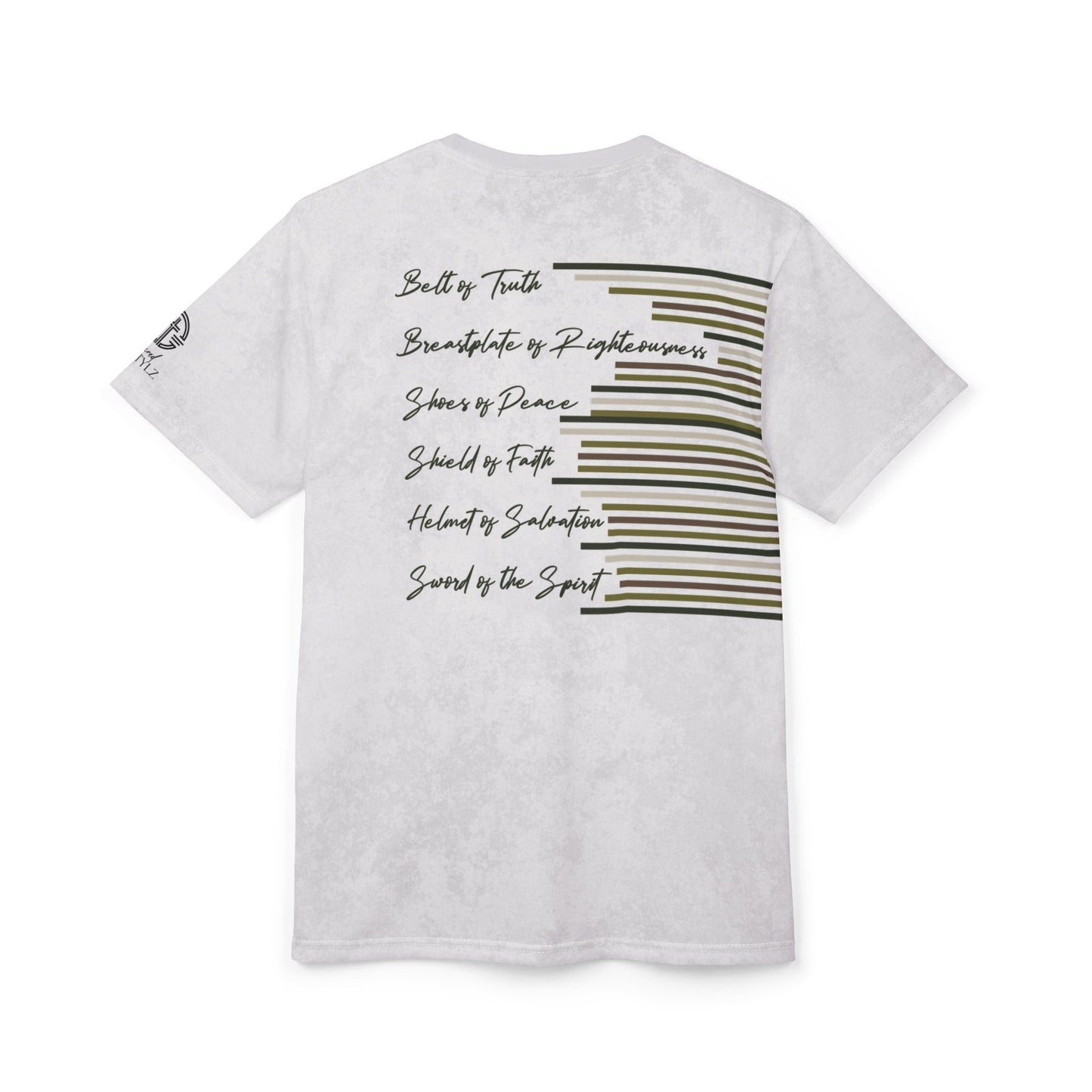 Armor of God – Green Camo on White Suede - Wash Short Sleeve Tee - Sacred Stylz