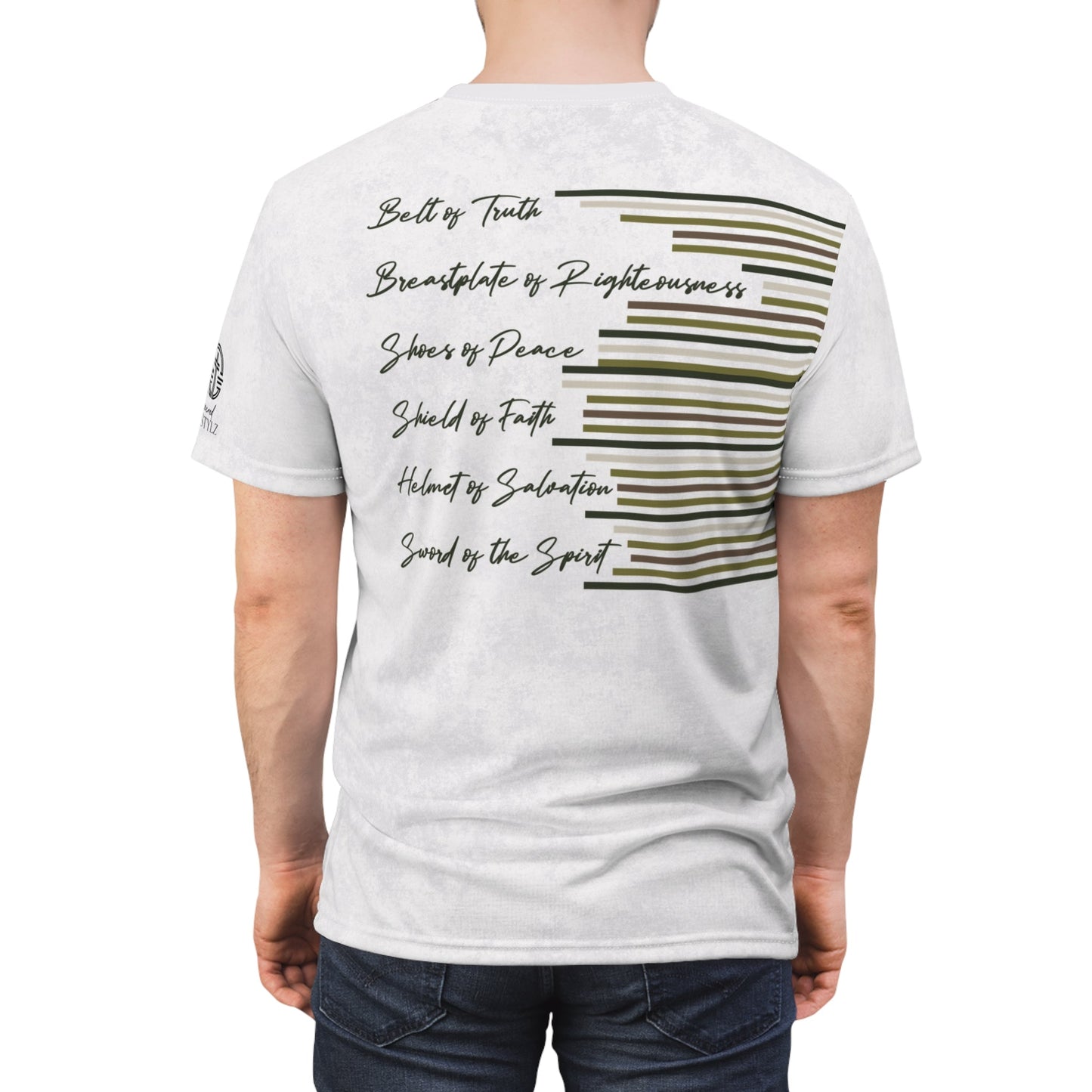 Armor of God – Green Camo on White Suede - Wash Short Sleeve Tee - Sacred Stylz