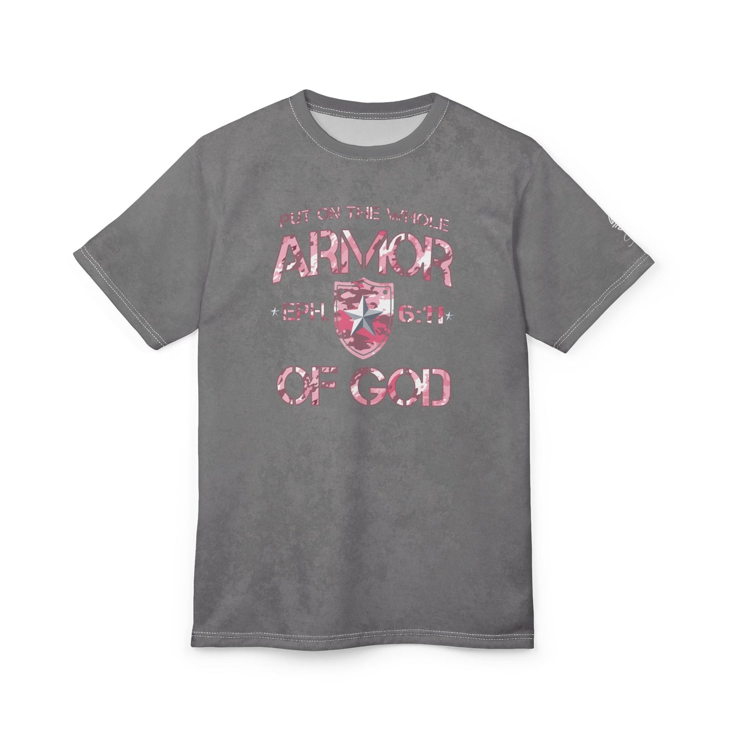 Armor of God – Pink Camo on Gray Suede - Wash Short Sleeve Tee - Sacred Stylz