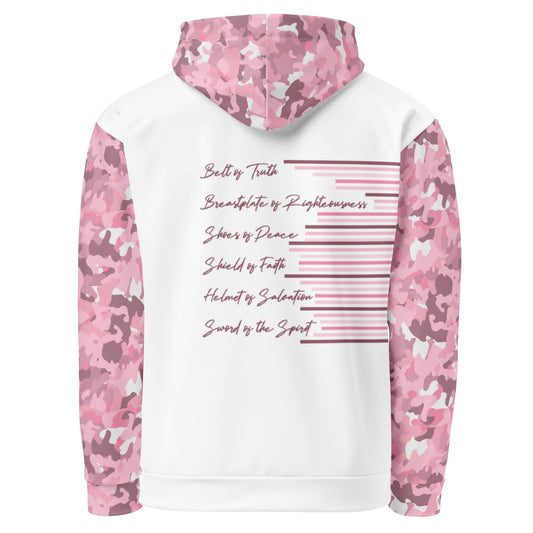 Armor of God - Pink Camo on White Cotton Hoodie - Unisex - Sacred Stylz