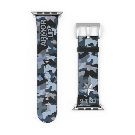 Armor Up Camo Watch Band for Apple Watch 38 - 41/42 - 45 - Blue | Faux Leather - Sacred Stylz