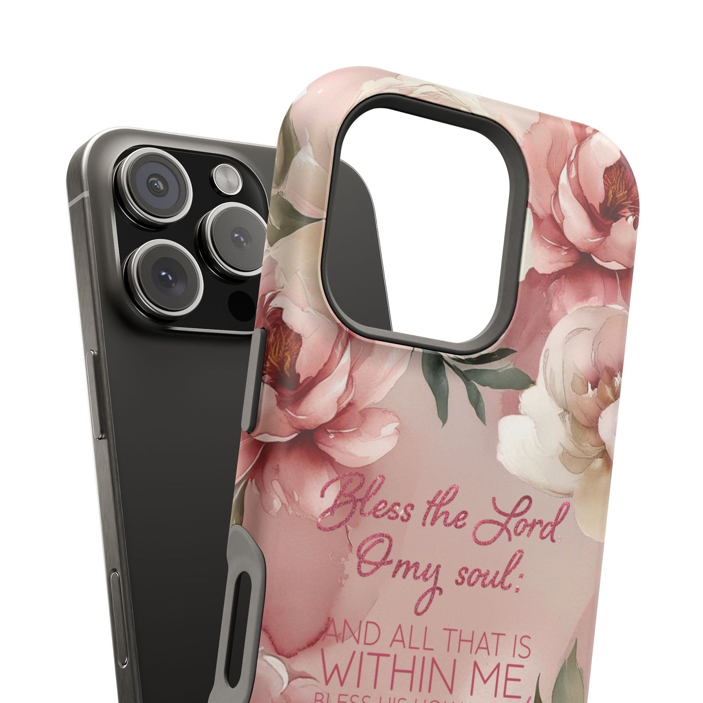 Bless the Lord - Magnetic Tough iPhone Case - Bible Verse (Peonies) - Sacred Stylz
