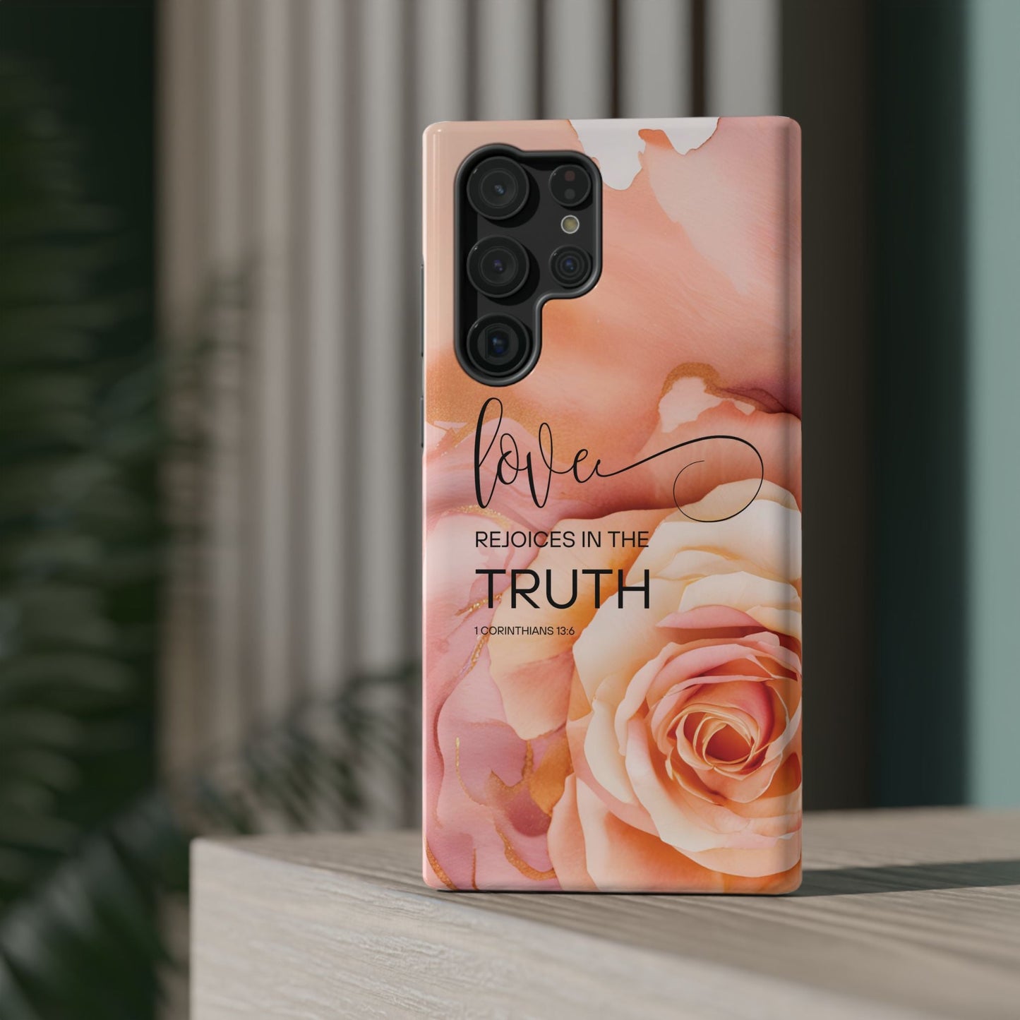 Love Rejoices - Impact - Resistant Phone Case - Bible Verse (Rose) - Sacred Stylz