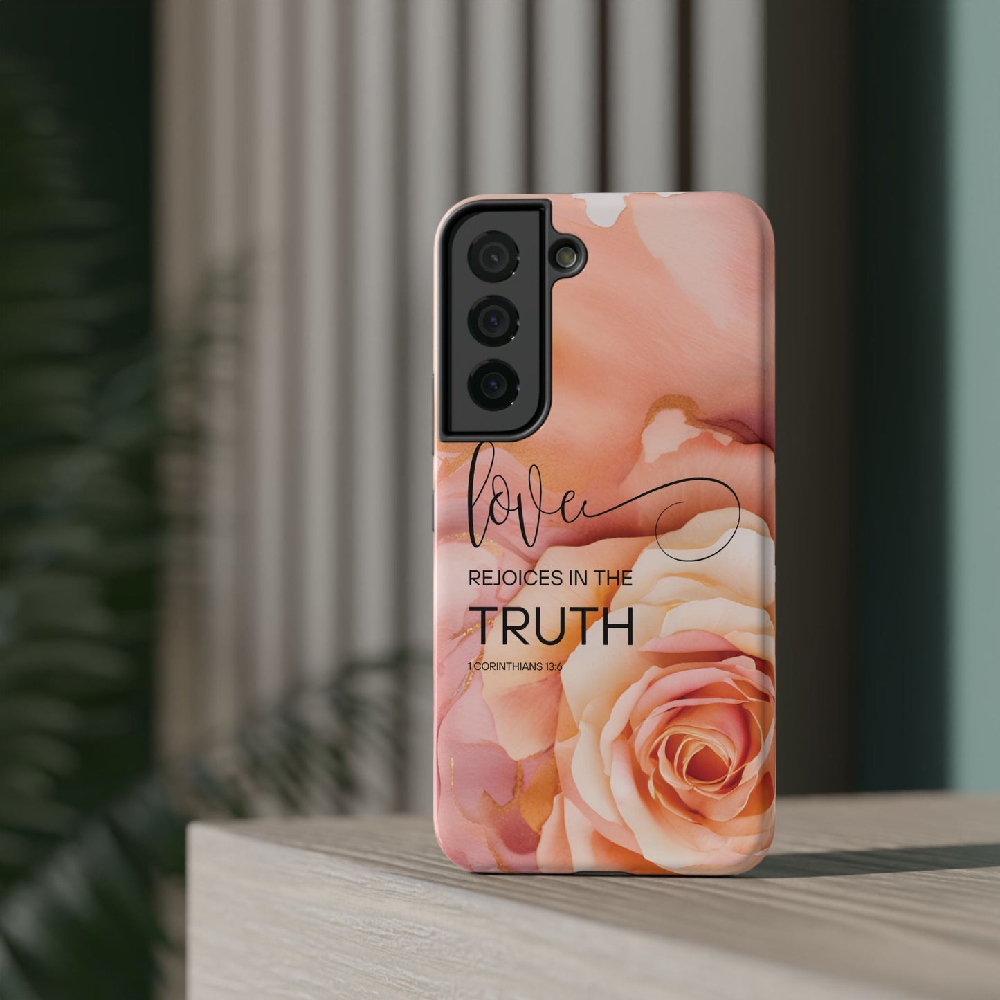 Love Rejoices - Impact - Resistant Phone Case - Bible Verse (Rose) - Sacred Stylz