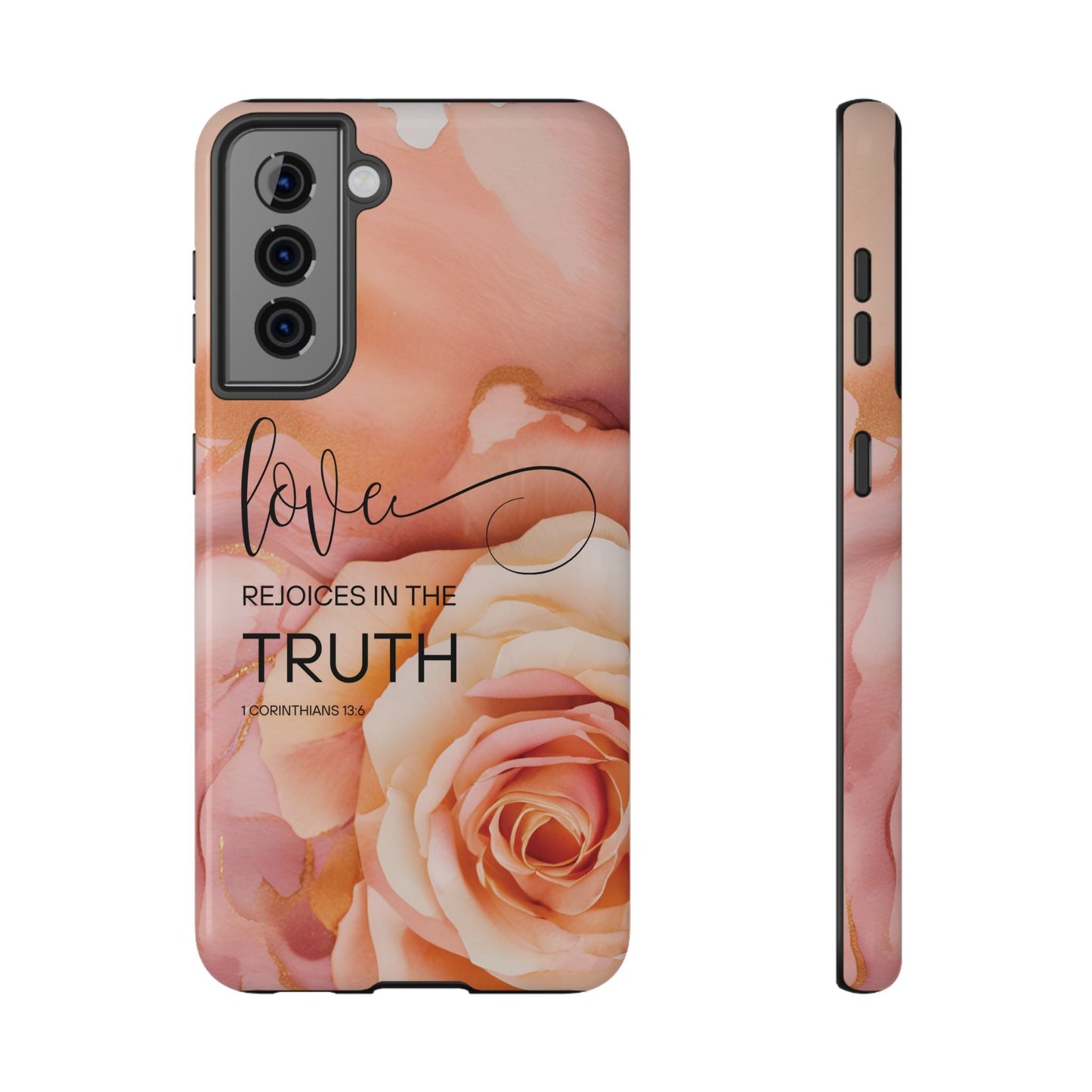 Love Rejoices - Impact - Resistant Phone Case - Bible Verse (Rose) - Sacred Stylz