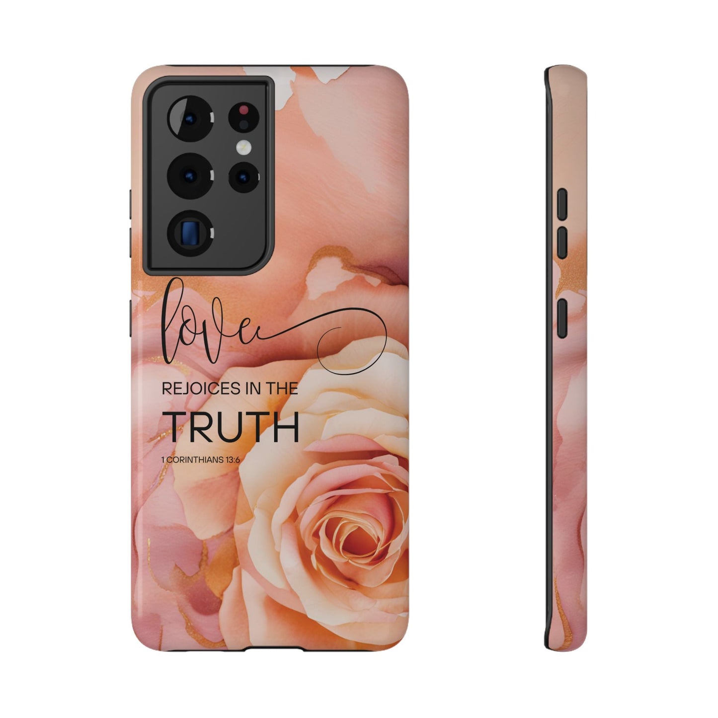 Love Rejoices - Impact - Resistant Phone Case - Bible Verse (Rose) - Sacred Stylz