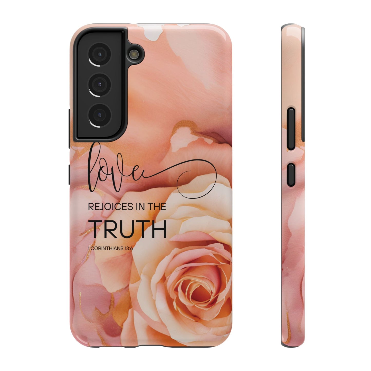 Love Rejoices - Impact - Resistant Phone Case - Bible Verse (Rose) - Sacred Stylz