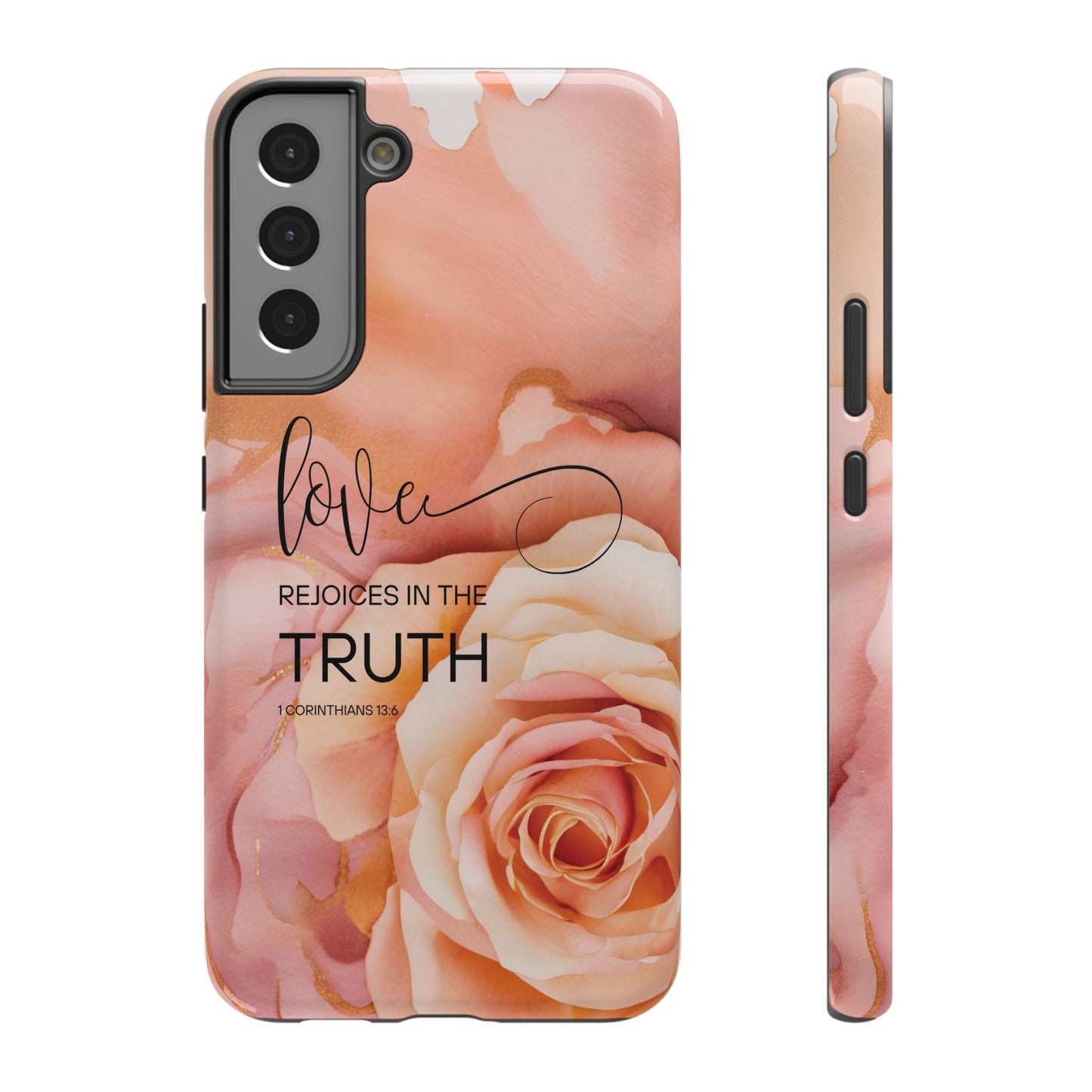 Love Rejoices - Impact - Resistant Phone Case - Bible Verse (Rose) - Sacred Stylz