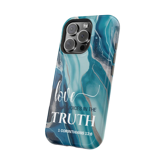 Love Rejoices - Magnetic Tough Phone Case - Bible Verse (Blue Marble) - (Fits Samsung & Apple) - Sacred Stylz