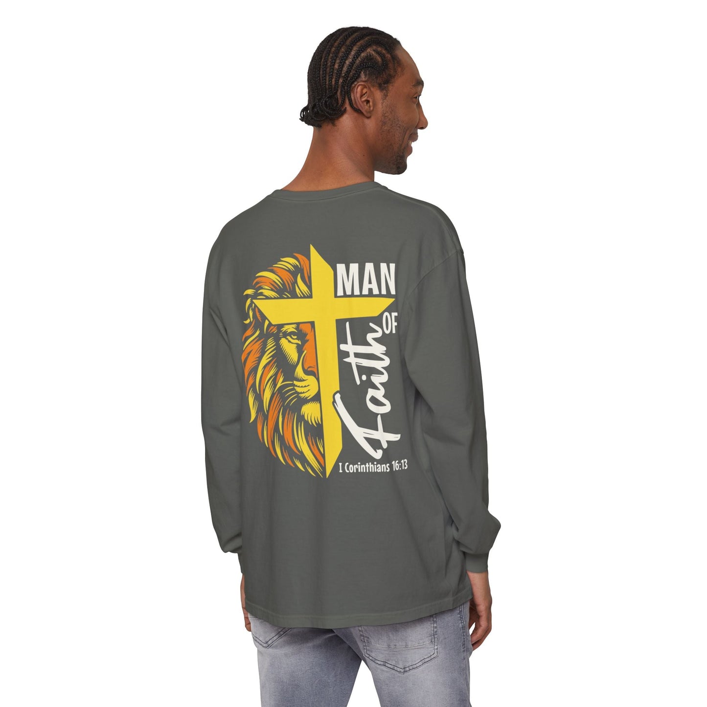 Man of Faith - Garment - dyed Long Sleeve T-Shirt - Sacred Stylz