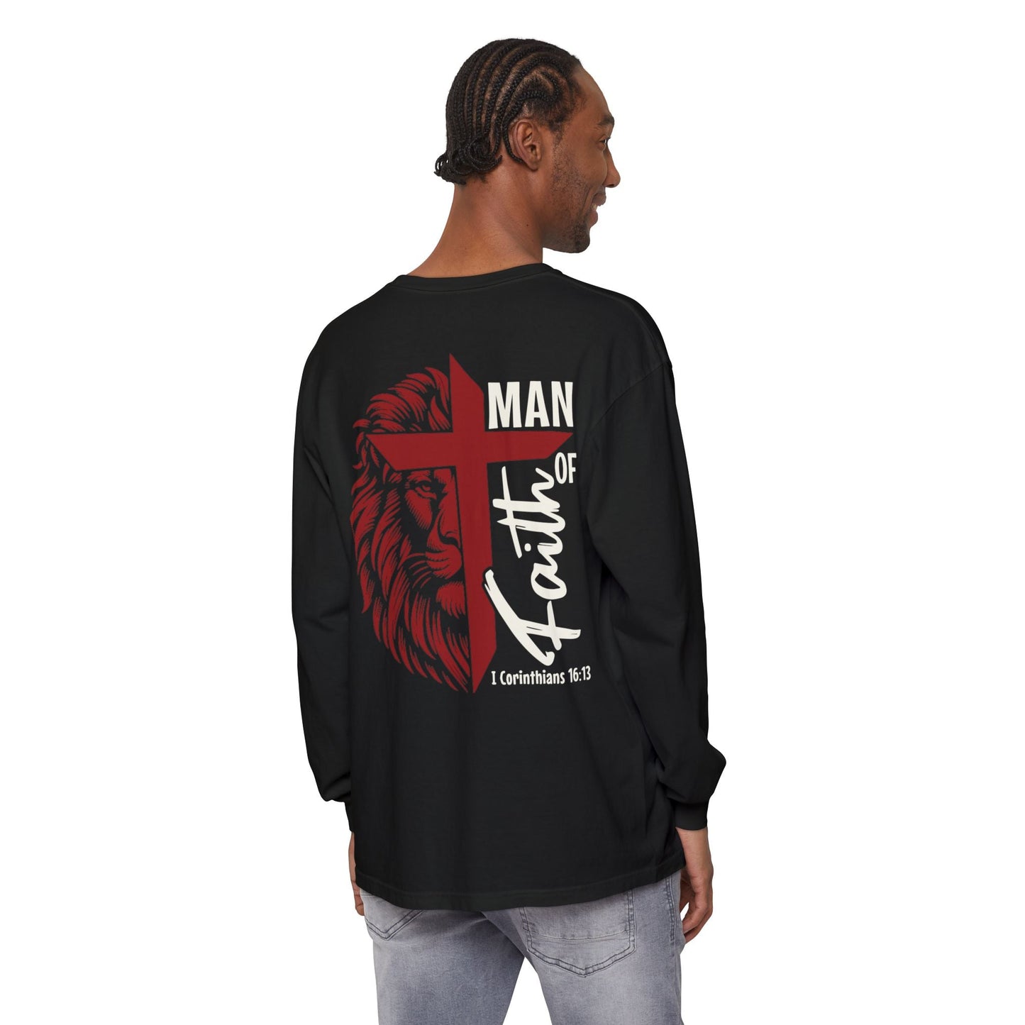 Man of Faith - Garment - dyed Long Sleeve T-Shirt - Sacred Stylz