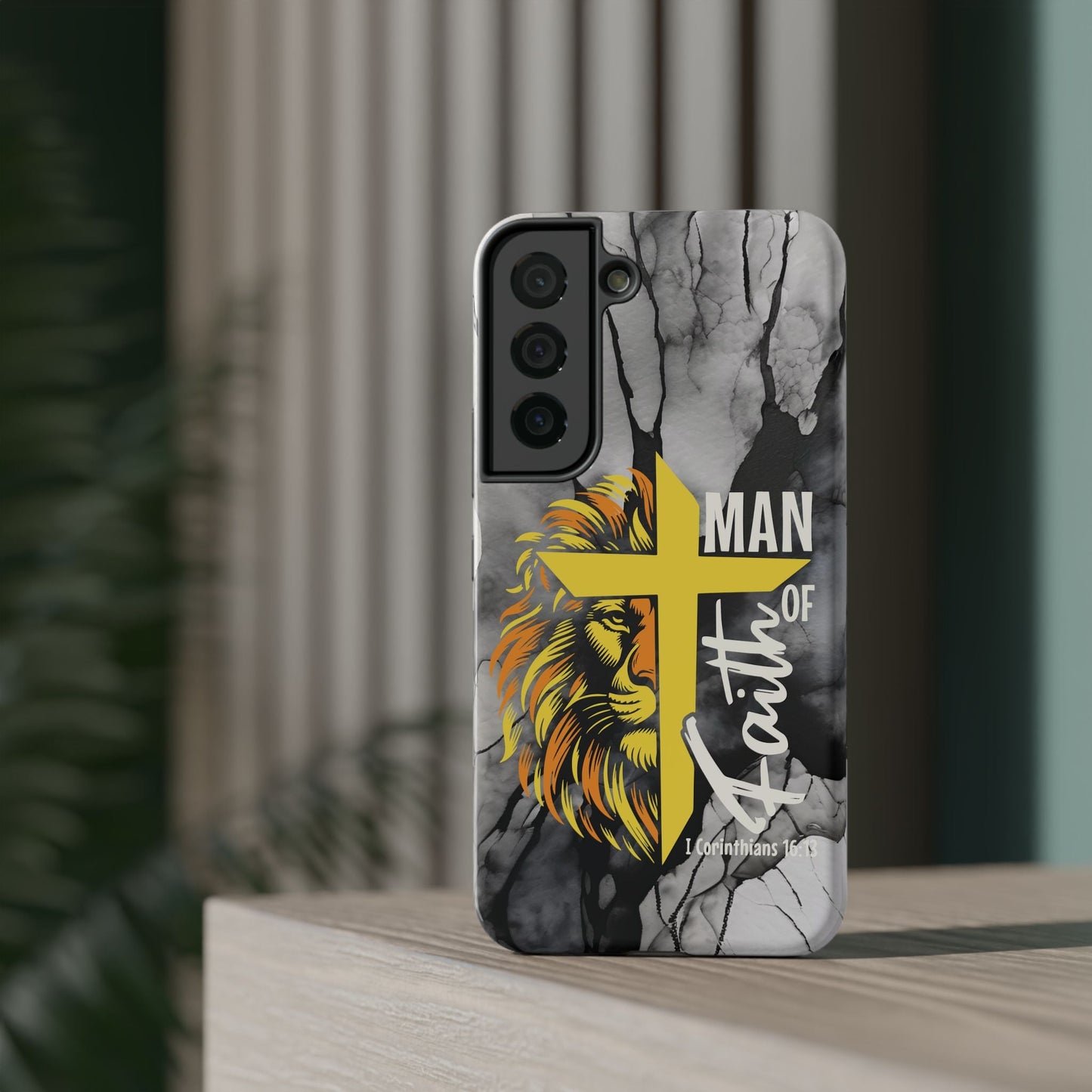 Man of Faith - Impact - Resistant Phone Case - Lion & Cross (Yellow) - Sacred Stylz