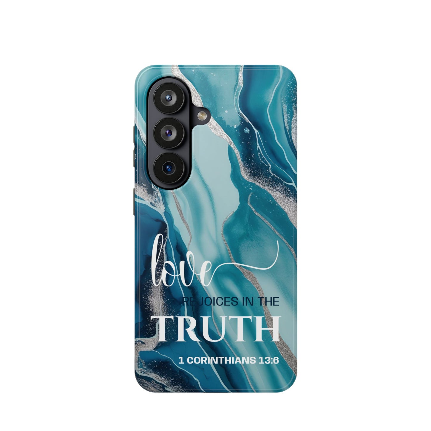 Love Rejoices- Magnetic Tough Phone Case - Bible Verse (Blue Marble) - (Fits Samsung & Apple)