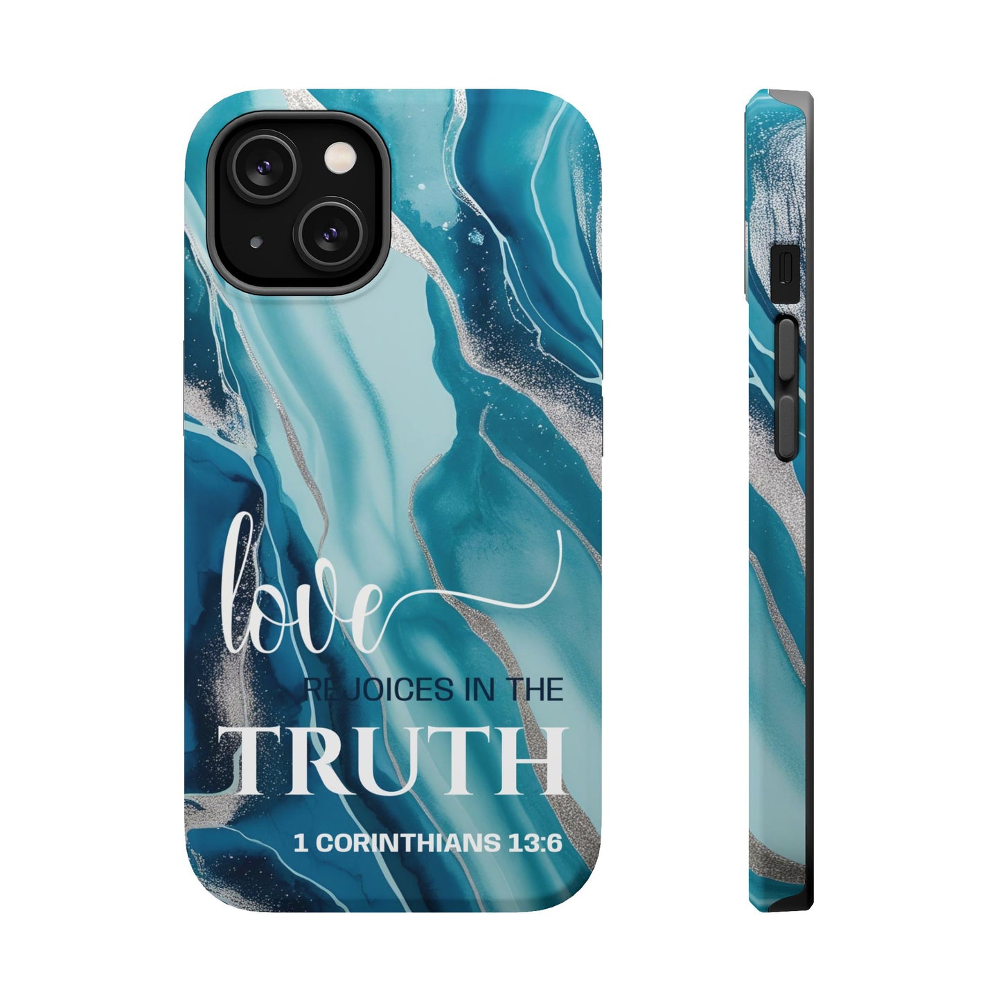 Love Rejoices- Magnetic Tough Phone Case - Bible Verse (Blue Marble) - (Fits Samsung & Apple)