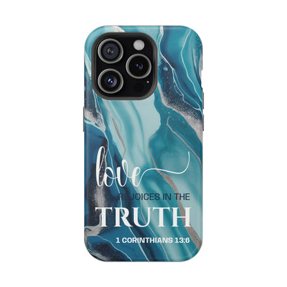 Love Rejoices- Magnetic Tough Phone Case - Bible Verse (Blue Marble) - (Fits Samsung & Apple)