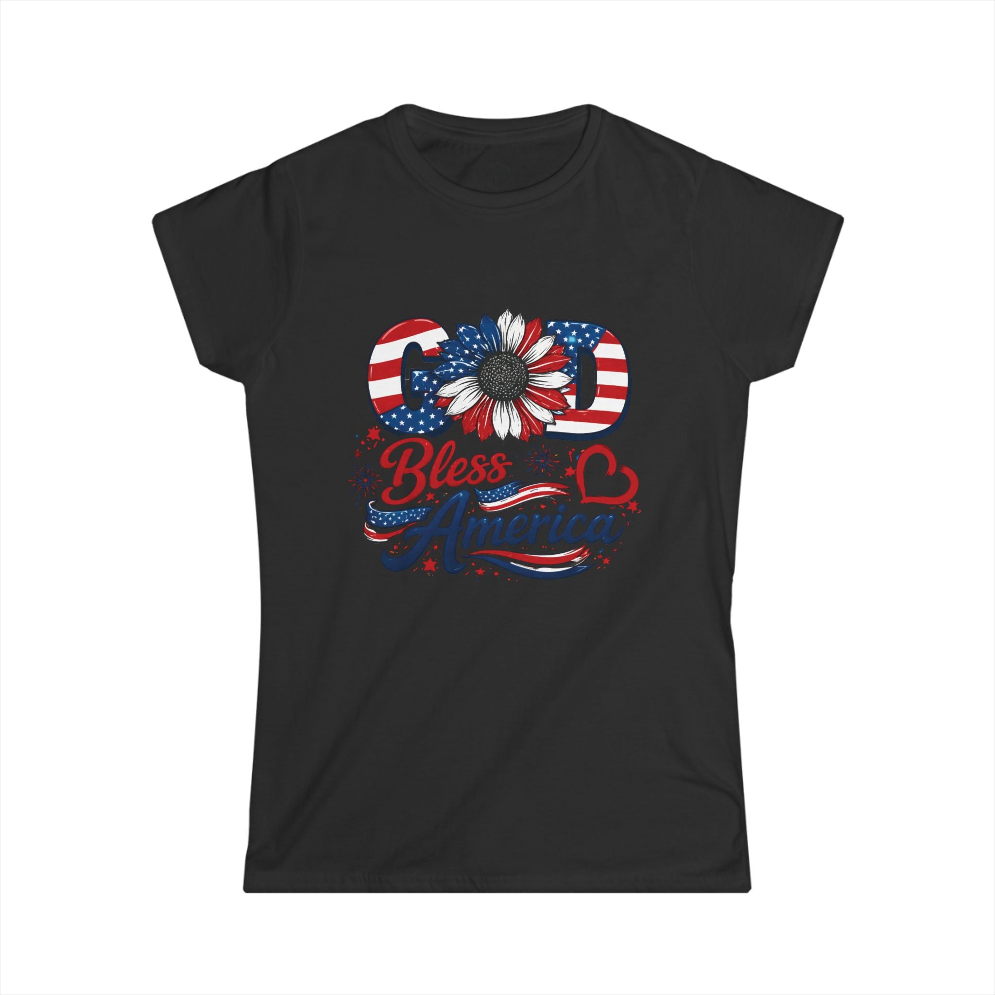 God Bless America Sunflower | Women's Softstyle Tee - 4 Colors (Light Blue/Sport Grey/White/Black)