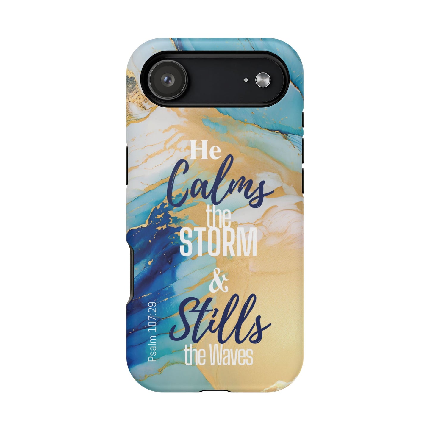 He Calms the Storm- Magnetic Tough Phone Case - Bible Verse (Ocean Marble) - (Fits Samsung & Apple)
