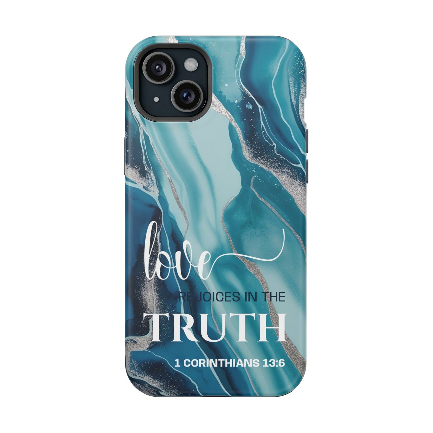 Love Rejoices- Magnetic Tough Phone Case - Bible Verse (Blue Marble) - (Fits Samsung & Apple)