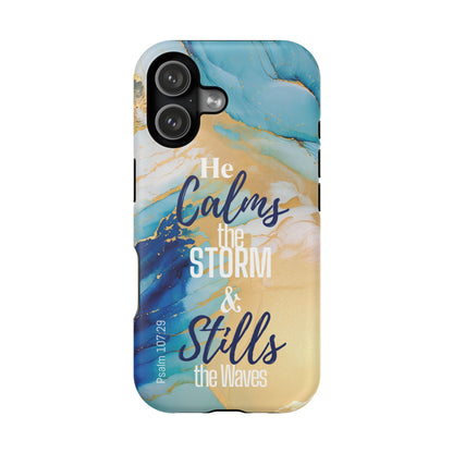 He Calms the Storm- Magnetic Tough Phone Case - Bible Verse (Ocean Marble) - (Fits Samsung & Apple)