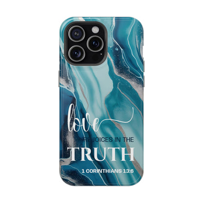 Love Rejoices- Magnetic Tough Phone Case - Bible Verse (Blue Marble) - (Fits Samsung & Apple)