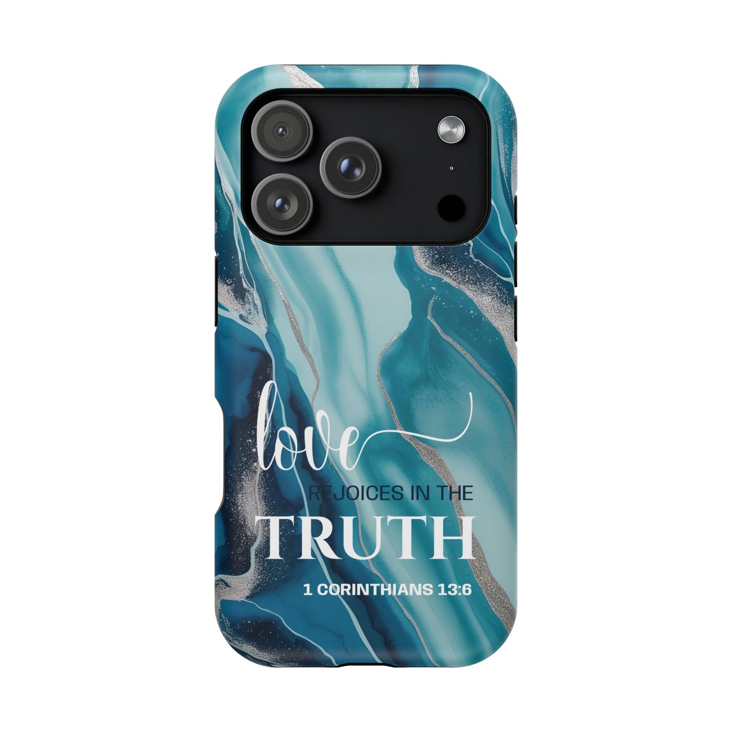Love Rejoices- Magnetic Tough Phone Case - Bible Verse (Blue Marble) - (Fits Samsung & Apple)