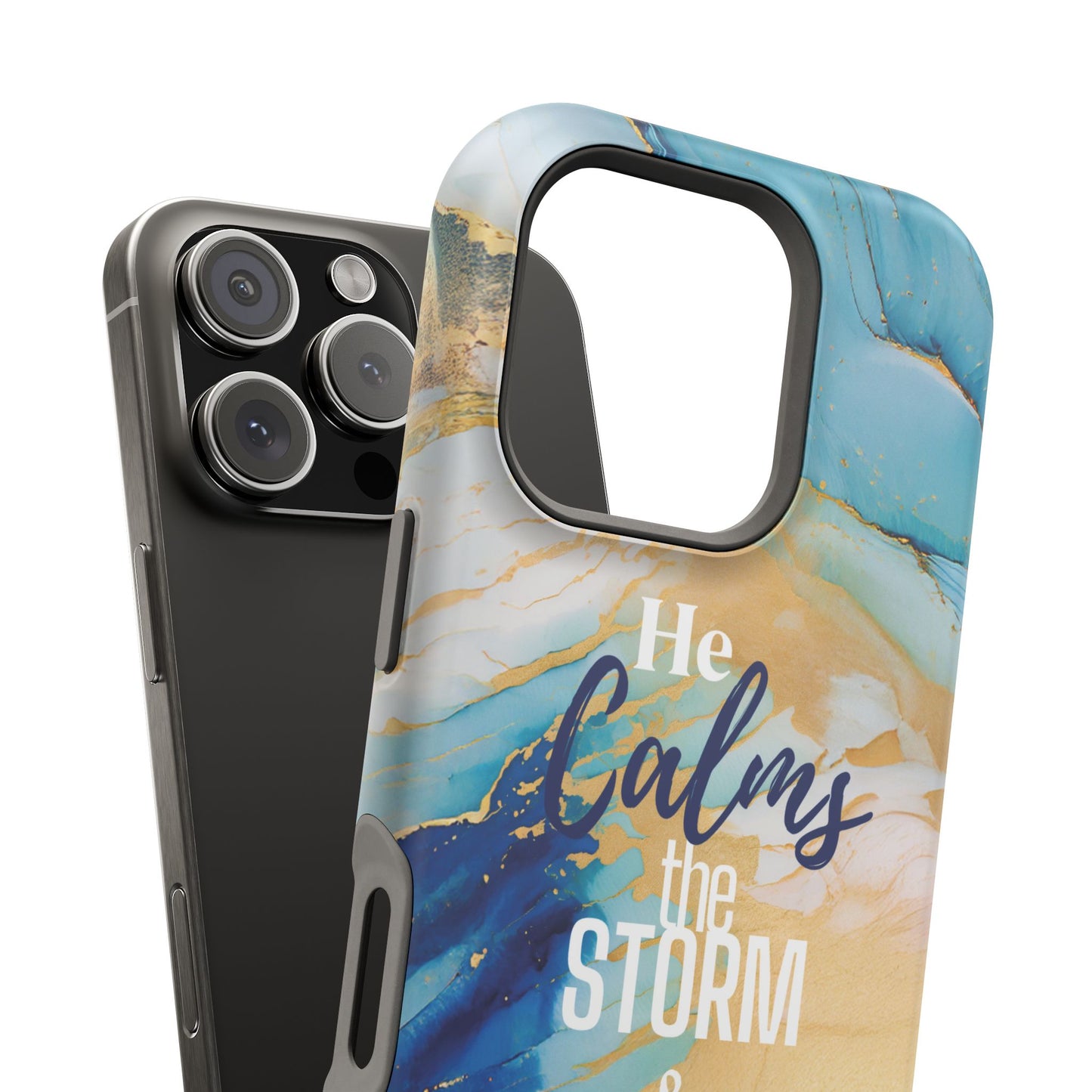 He Calms the Storm- Magnetic Tough Phone Case - Bible Verse (Ocean Marble) - (Fits Samsung & Apple)