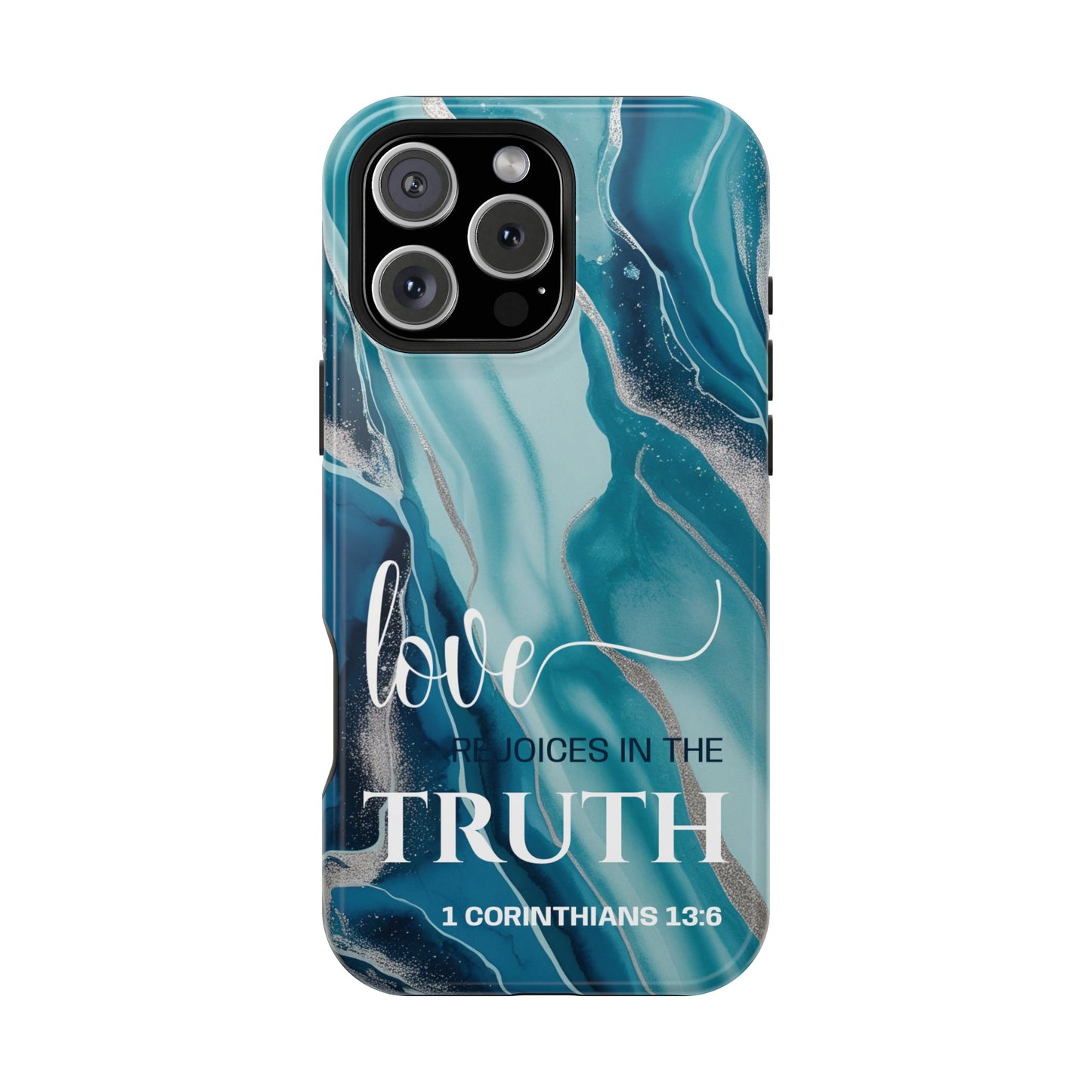 Love Rejoices- Magnetic Tough Phone Case - Bible Verse (Blue Marble) - (Fits Samsung & Apple)