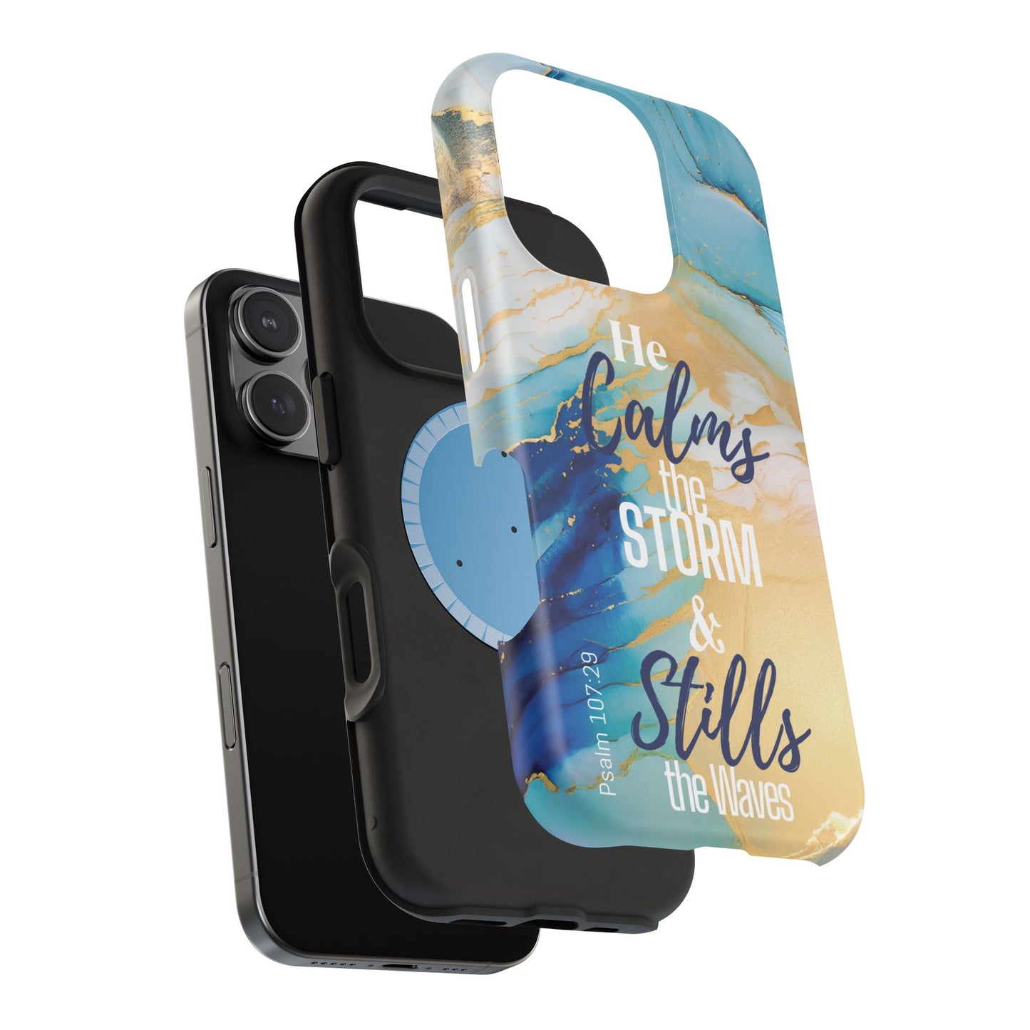 He Calms the Storm- Magnetic Tough Phone Case - Bible Verse (Ocean Marble) - (Fits Samsung & Apple)