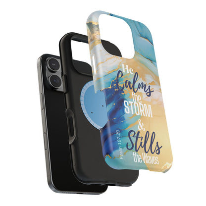 He Calms the Storm- Magnetic Tough Phone Case - Bible Verse (Ocean Marble) - (Fits Samsung & Apple)