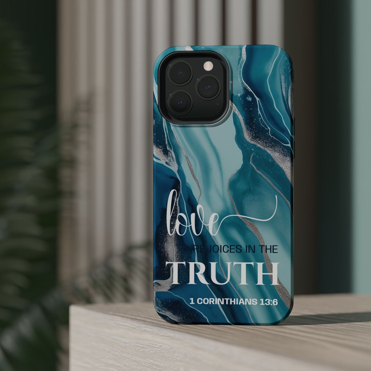 Love Rejoices- Magnetic Tough Phone Case - Bible Verse (Blue Marble) - (Fits Samsung & Apple)