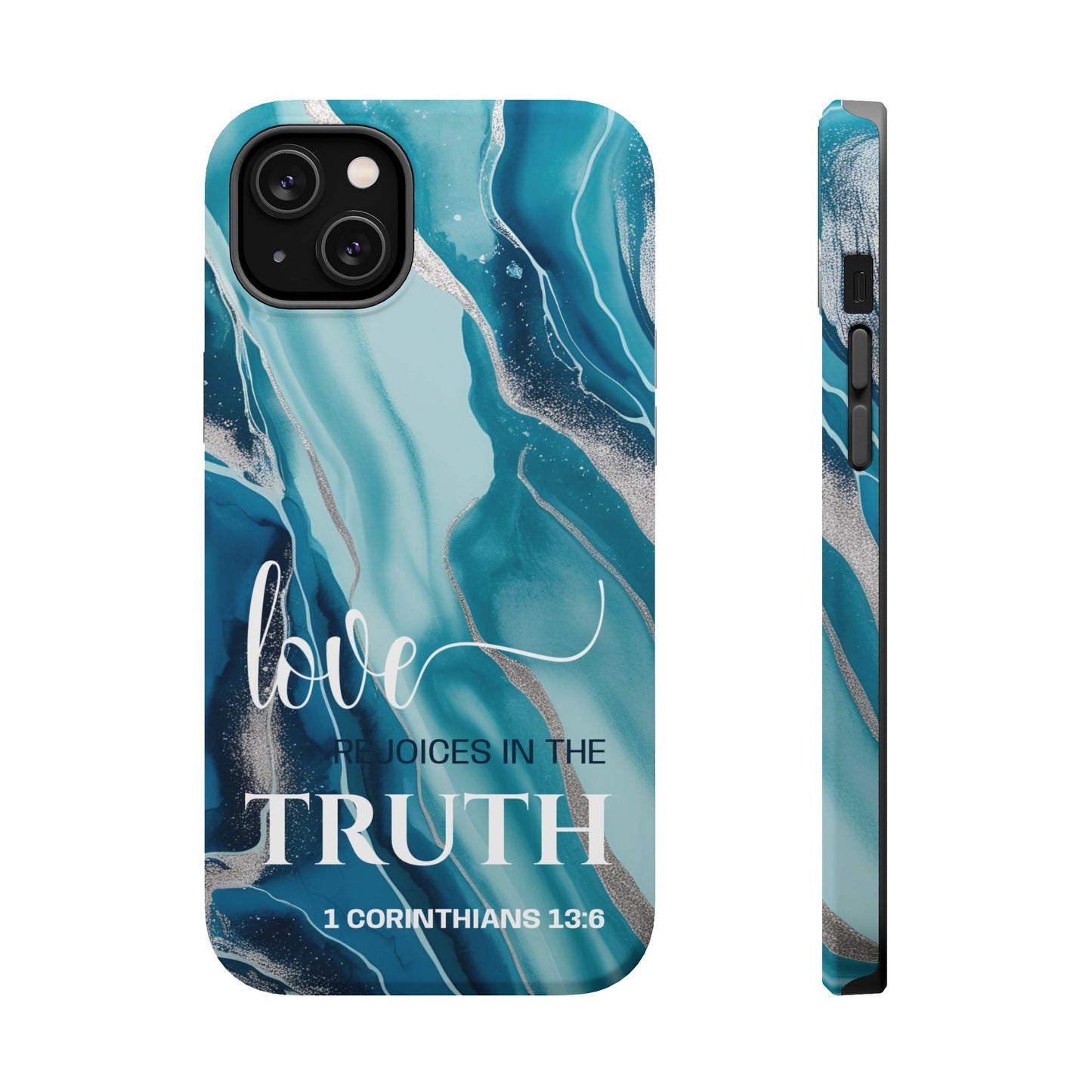Love Rejoices- Magnetic Tough Phone Case - Bible Verse (Blue Marble) - (Fits Samsung & Apple)