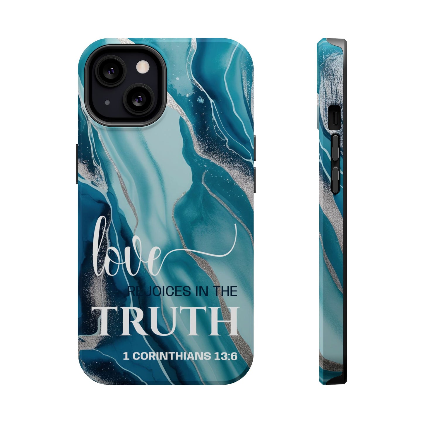 Love Rejoices- Magnetic Tough Phone Case - Bible Verse (Blue Marble) - (Fits Samsung & Apple)