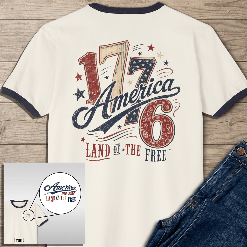 1776 Land of The Free | Vintage America Ringer Tee - Sacred Stylz
