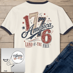 1776 Land of The Free | Vintage America Ringer Tee - Sacred Stylz