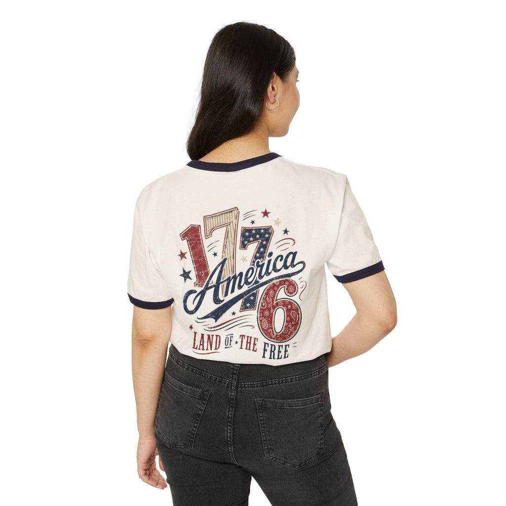 1776 Land of The Free | Vintage America Ringer Tee - Sacred Stylz