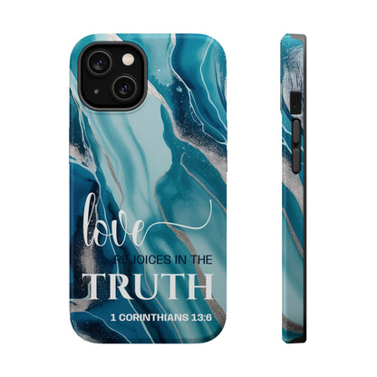 Love Rejoices- Magnetic Tough Phone Case - Bible Verse (Blue Marble) - (Fits Samsung & Apple)