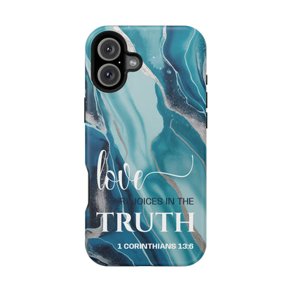Love Rejoices- Magnetic Tough Phone Case - Bible Verse (Blue Marble) - (Fits Samsung & Apple)