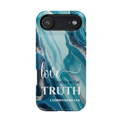Love Rejoices- Magnetic Tough Phone Case - Bible Verse (Blue Marble) - (Fits Samsung & Apple)