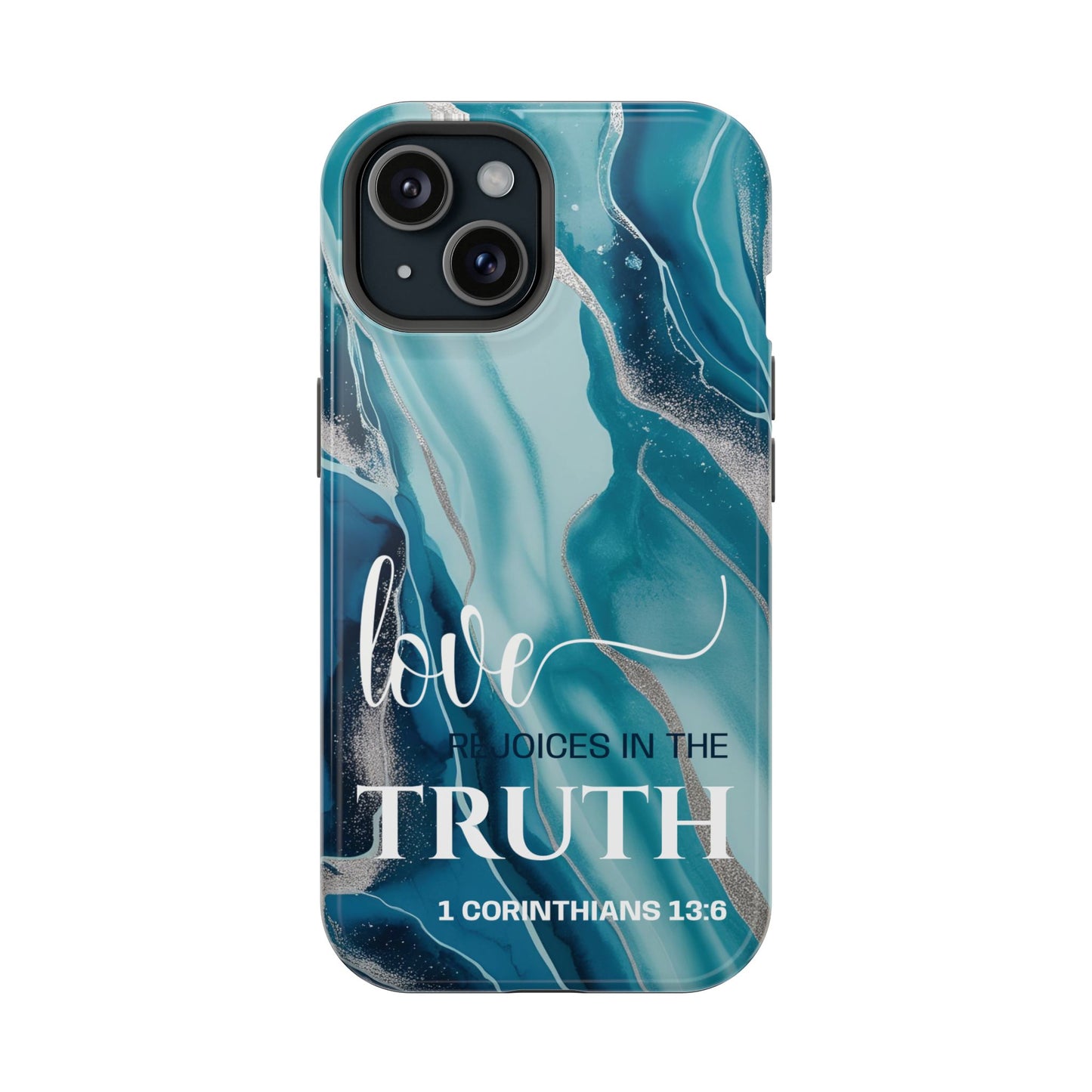 Love Rejoices- Magnetic Tough Phone Case - Bible Verse (Blue Marble) - (Fits Samsung & Apple)