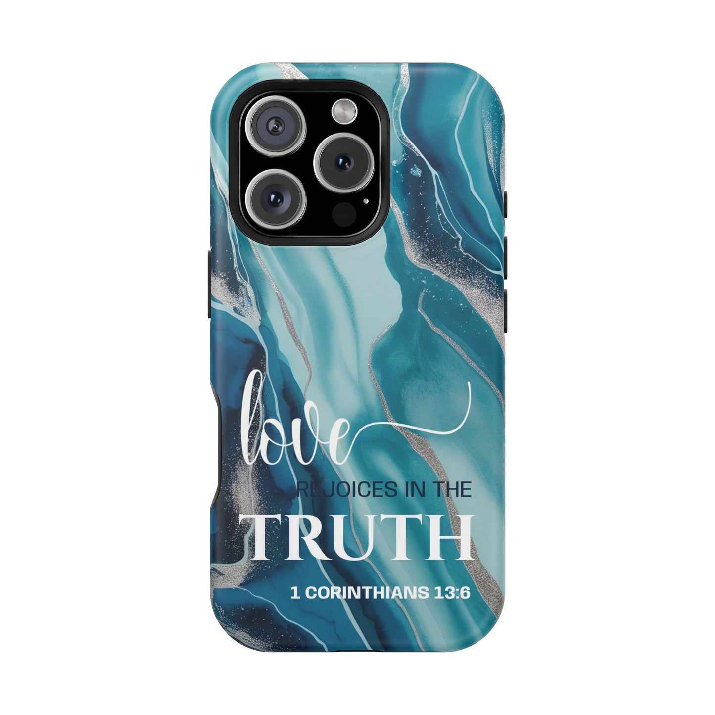 Love Rejoices- Magnetic Tough Phone Case - Bible Verse (Blue Marble) - (Fits Samsung & Apple)