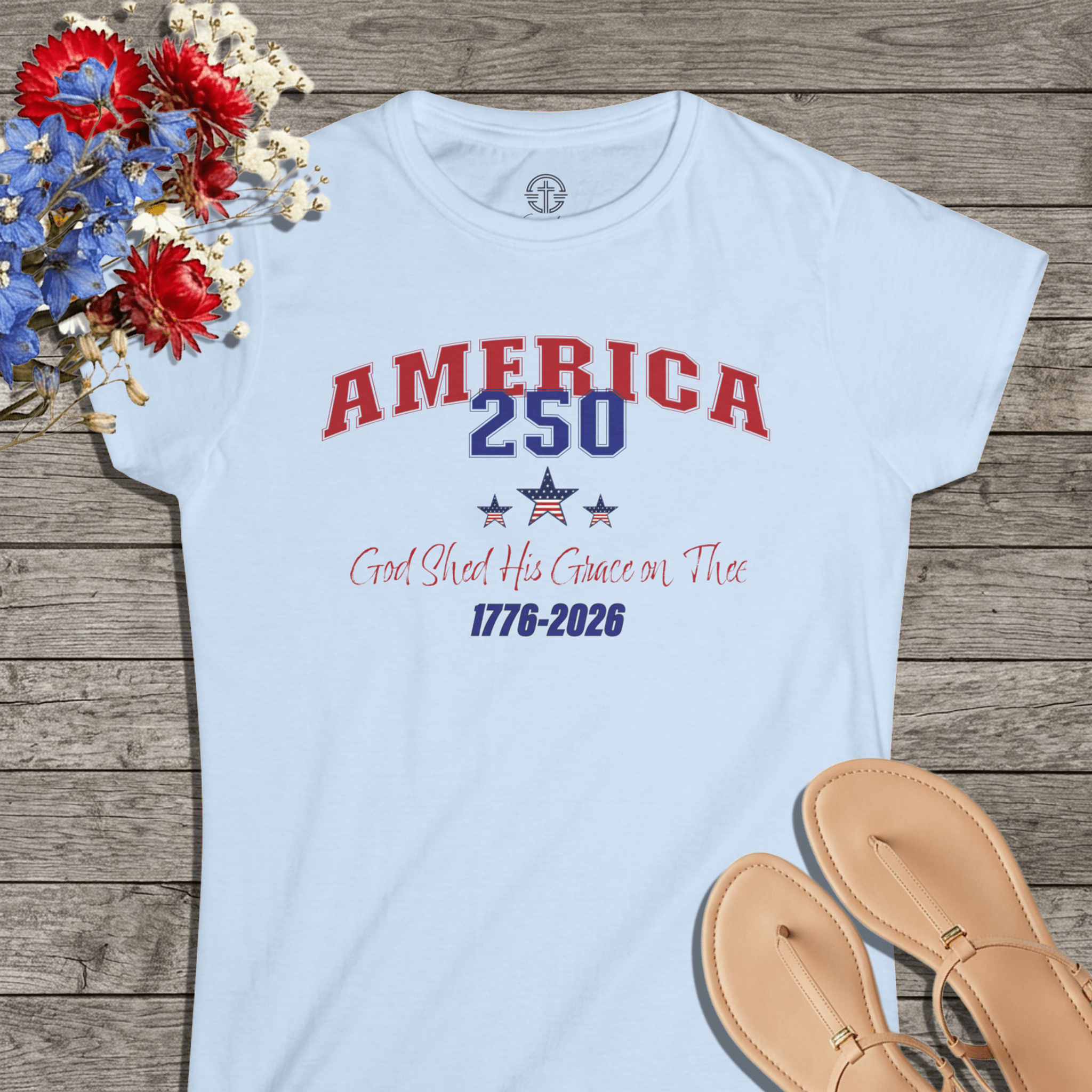 250 Years America | God Shed His Grace on Thee | Women's Softstyle Tee - Sacred Stylz