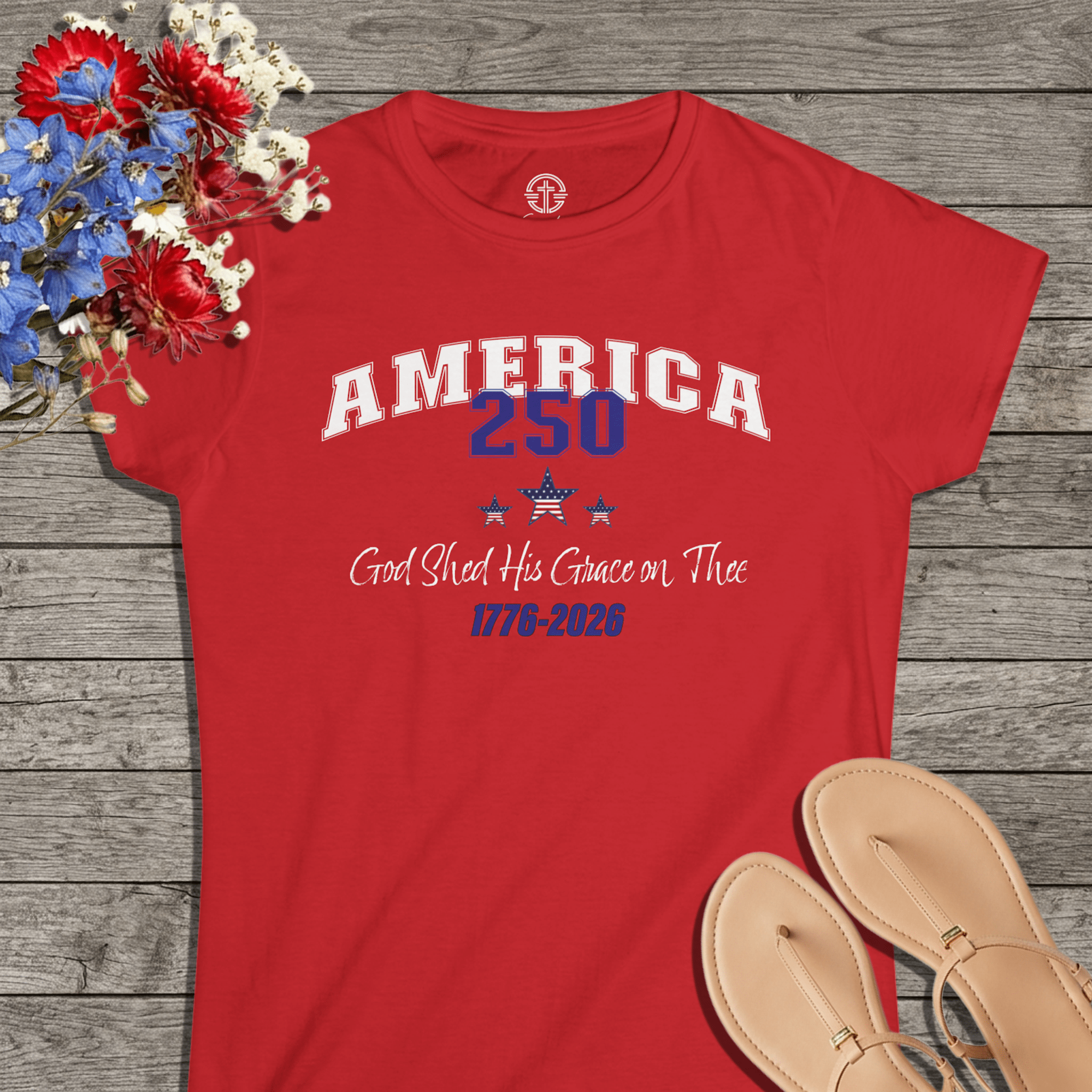 250 Years America | God Shed His Grace on Thee | Women's Softstyle Tee - Sacred Stylz