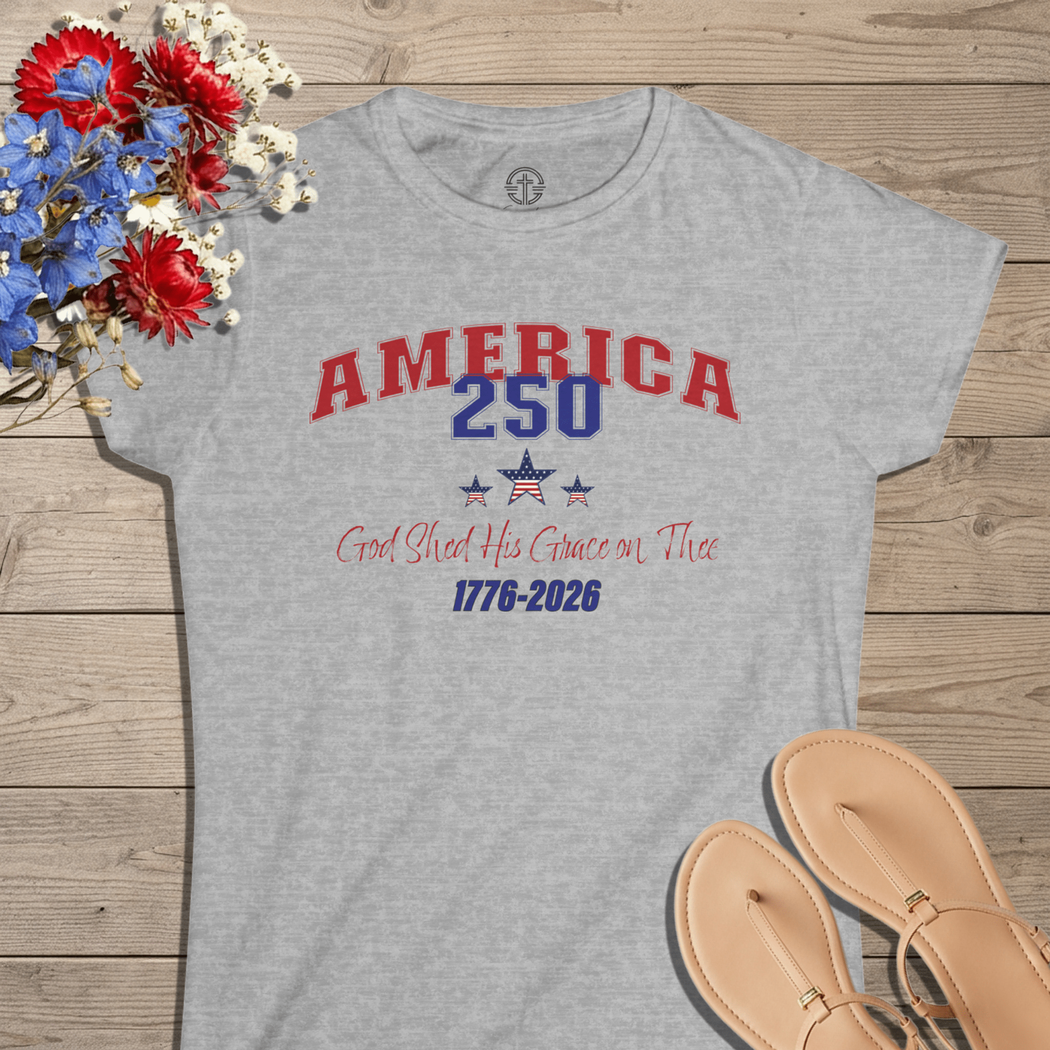 250 Years America | God Shed His Grace on Thee | Women's Softstyle Tee - Sacred Stylz