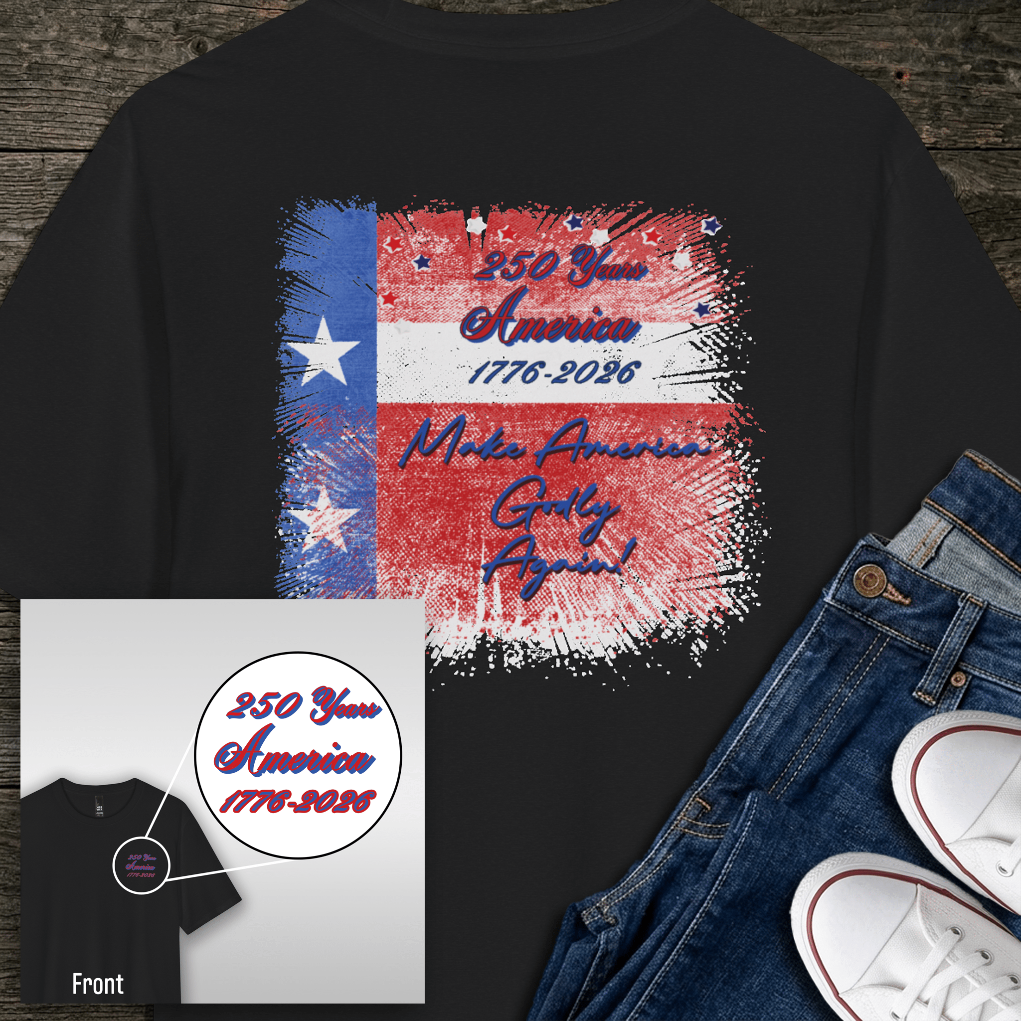 250 Years | Make America Godly Again Tri-Blend Tee-3 Colors (White/Royal Frost/Black) - Sacred Stylz